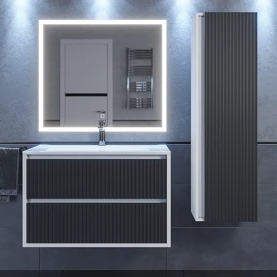 Тумба подвесная  Uperwood Next Premium  белая/графит, 1/2 ящика