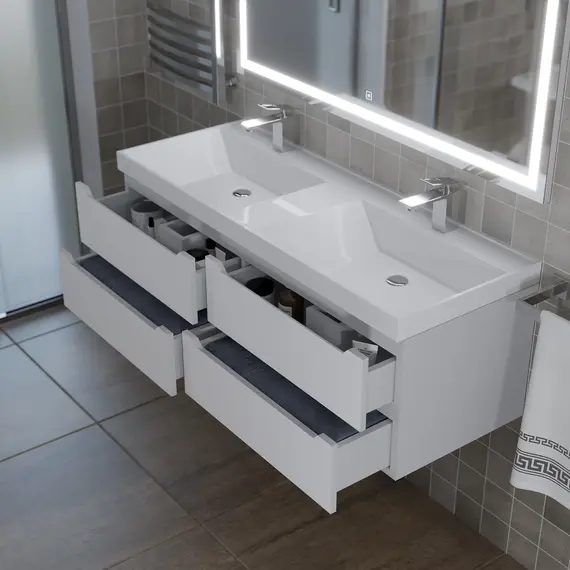 Тумба подвесная под двойную раковину  Uperwood Tanos 120х45х50 см, белая, 4 ящика