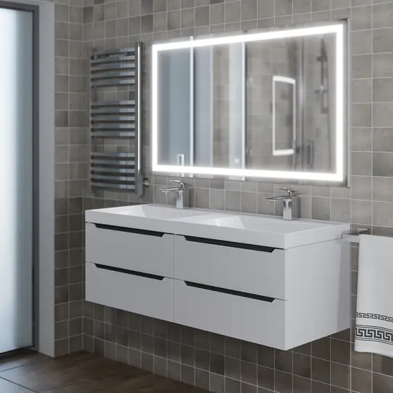 Тумба подвесная  под двойную раковину  Uperwood Tanos 120х45х50 см, белая/графит, 4 ящика