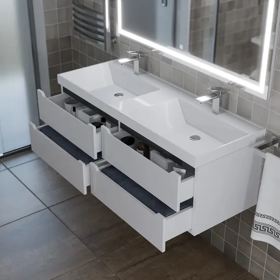 Тумба подвесная  под двойную раковину  Uperwood Tanos 120х45х50 см, белая/графит, 4 ящика