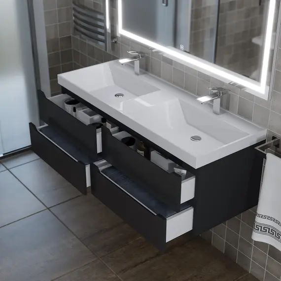 Тумба подвесная  под двойную раковину  Uperwood Tanos 120х45х50 см, черная матовая, 4 ящика