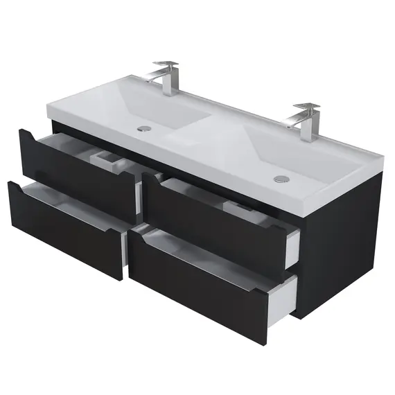 Тумба подвесная  под двойную раковину  Uperwood Tanos 120х45х50 см, черная матовая, 4 ящика