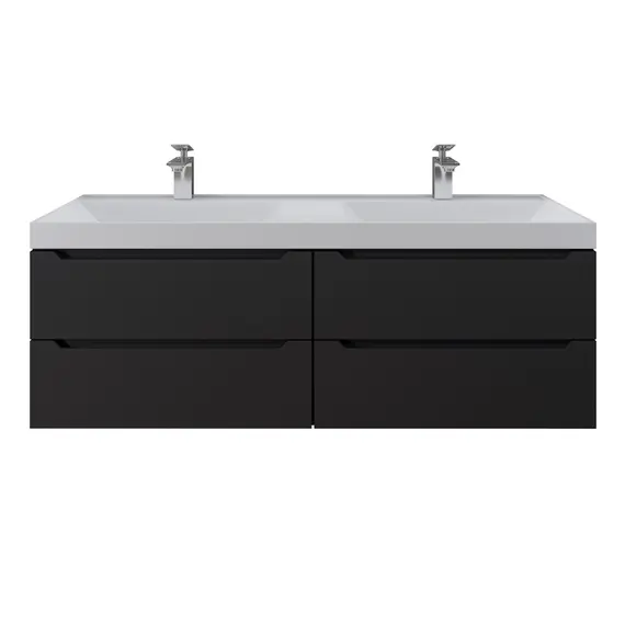 Тумба подвесная  под двойную раковину  Uperwood Tanos 120х45х50 см, черная матовая, 4 ящика