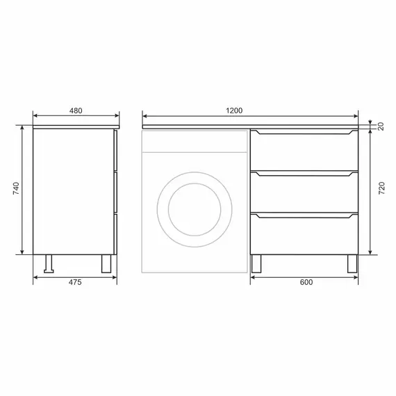 Тумба под стиральную машину напольная Uperwood Tanos 60 белая/графит, 2/3 ящика