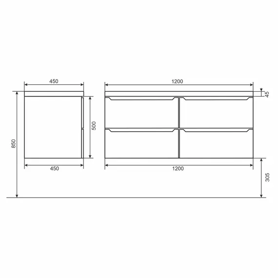 Тумба подвесная  под двойную раковину  Uperwood Tanos 120х45х50 см, черная матовая, 4 ящика