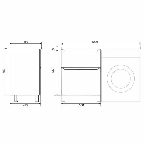 Тумба под стиральную машину напольная Uperwood Tanos 60, черная, 2/3 ящика