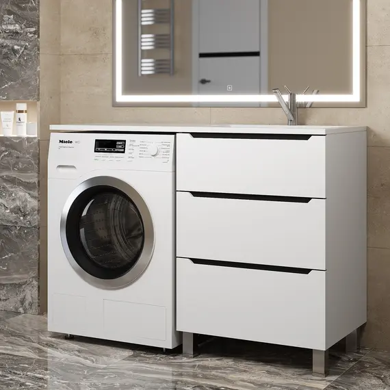 Тумба под стиральную машину напольная Uperwood Tanos 60 белая/графит, 2/3 ящика