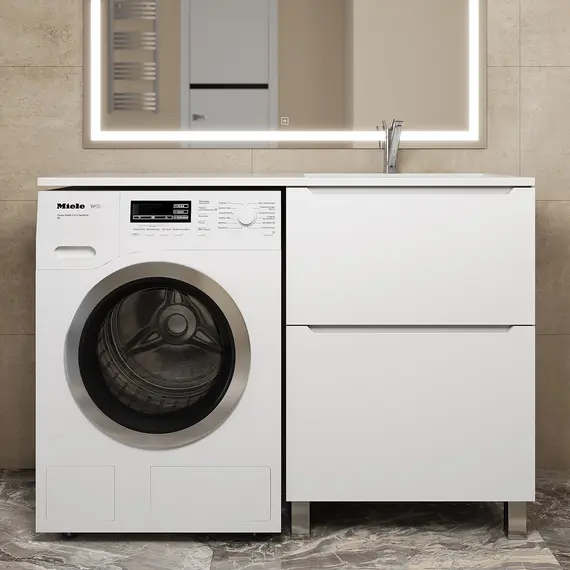 Тумба под стиральную машину напольная Uperwood Tanos 60, белая, 2/3 ящика