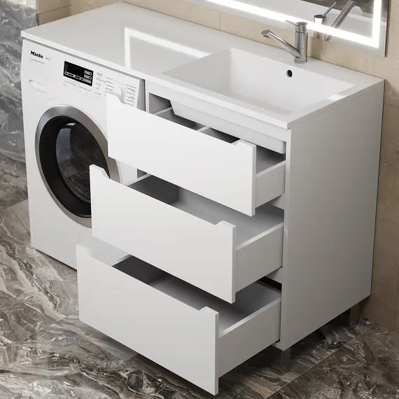 Тумба под стиральную машину напольная Uperwood Tanos 60, белая, 2/3 ящика