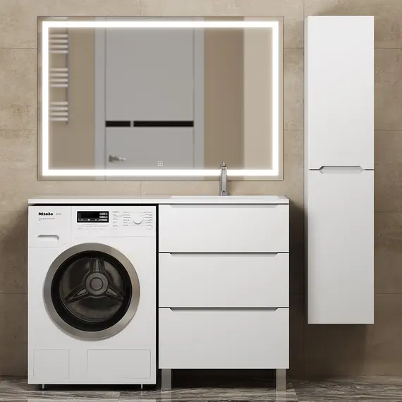 Тумба под стиральную машину напольная Uperwood Tanos 60, белая, 2/3 ящика