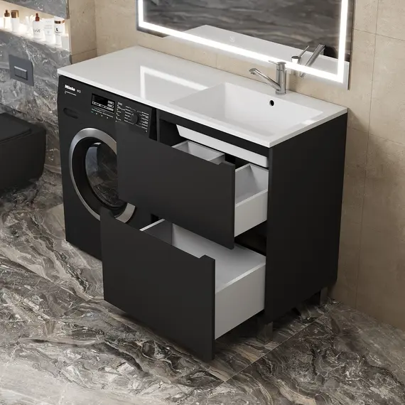 Тумба под стиральную машину напольная Uperwood Tanos 60, черная, 2/3 ящика