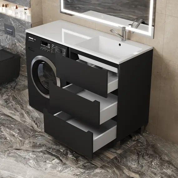 Тумба под стиральную машину напольная Uperwood Tanos 60, черная, 2/3 ящика