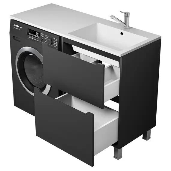 Тумба под стиральную машину напольная Uperwood Tanos 60, черная, 2/3 ящика