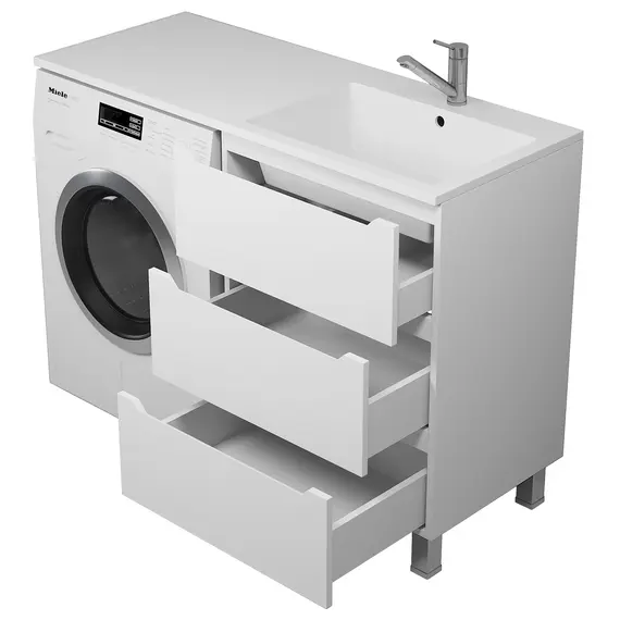 Тумба под стиральную машину напольная Uperwood Tanos 60, белая, 2/3 ящика