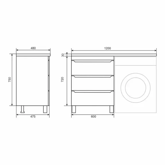 Тумба под стиральную машину напольная Uperwood Tanos 60, черная, 2/3 ящика