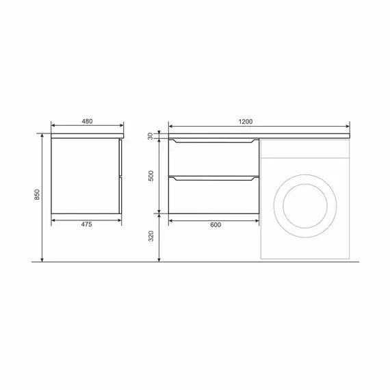 Тумба под стиральную машину подвесная Uperwood Tanos 60х50 см, белая/графит