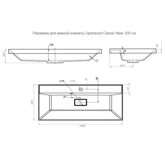 Раковина для ванной  Uperwood Classic New, черная глянцевая, с накладкой/без, для слива