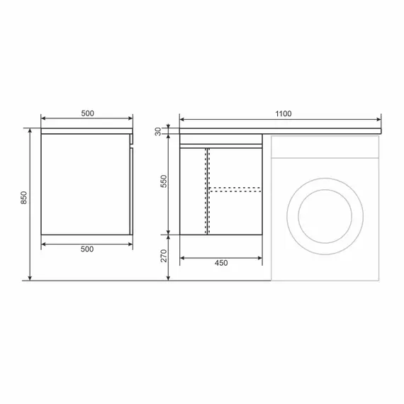 Тумба под стиральную машину подвесная Uperwood Magenta черная, с дверцами/ящик