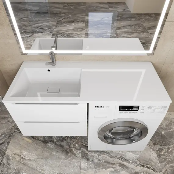 Раковина над стиральной машиной 120 см, Uperwood Cosmos, левая/правая, белый глянец