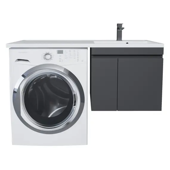 Тумба под стиральную машину подвесная Uperwood Magenta черная, с дверцами/ящик