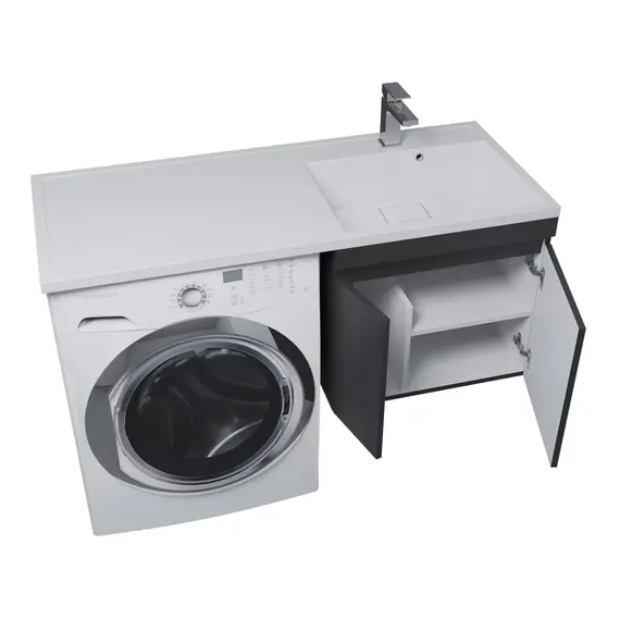 Тумба под стиральную машину подвесная Uperwood Magenta черная, с дверцами/ящик