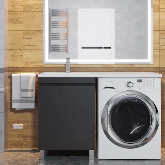 Тумба под стиральную машину напольная Uperwood Magenta  черная, с дверцами