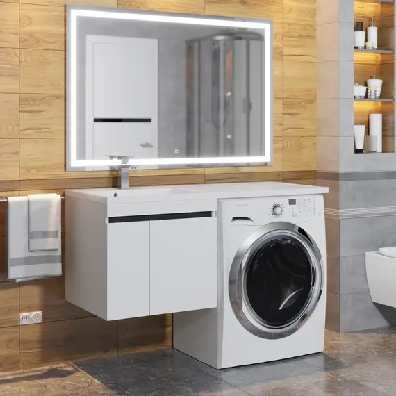 Тумба под стиральную машину подвесная Uperwood Magenta  белая/графит, с дверцами/ящик