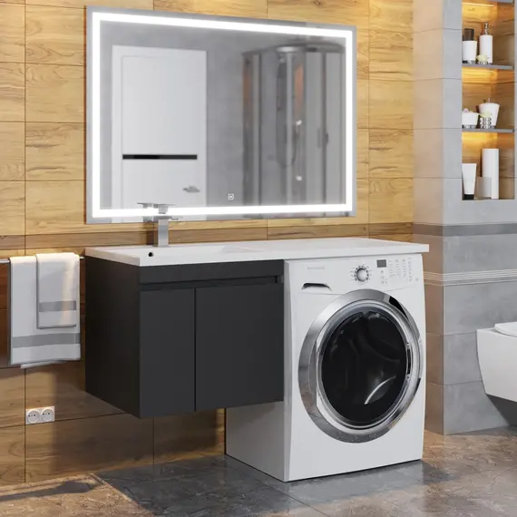 Тумба под стиральную машину подвесная Uperwood Magenta черная, с дверцами/ящик