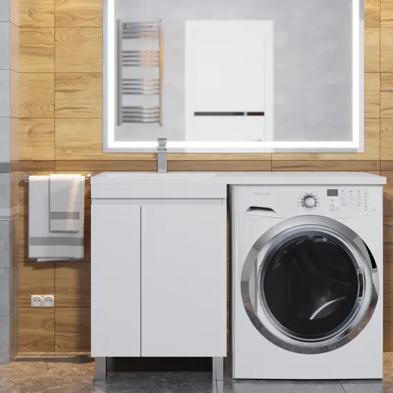 Тумба под стиральную машину напольная Uperwood Magenta белая, с дверцами