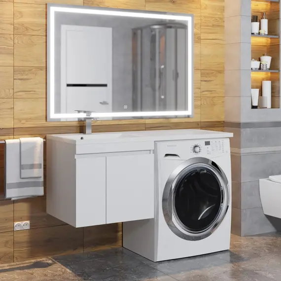 Тумба под стиральную машину подвесная Uperwood Magenta , белая, с дверцами/ящик