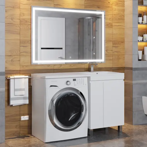 Тумба под стиральную машину напольная Uperwood Magenta белая, с дверцами