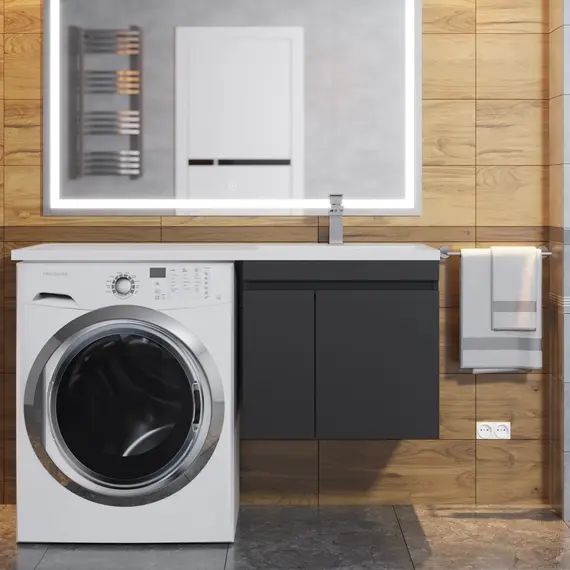 Тумба под стиральную машину подвесная Uperwood Magenta черная, с дверцами/ящик