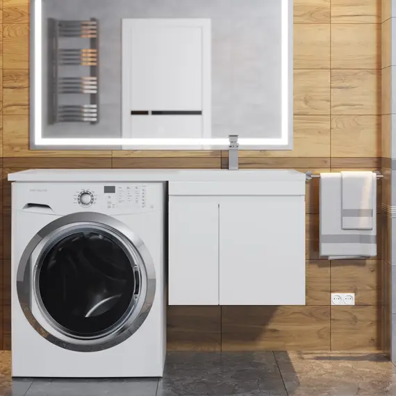 Тумба под стиральную машину подвесная Uperwood Magenta , белая, с дверцами/ящик