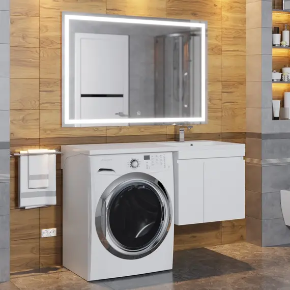 Тумба под стиральную машину подвесная Uperwood Magenta , белая, с дверцами/ящик