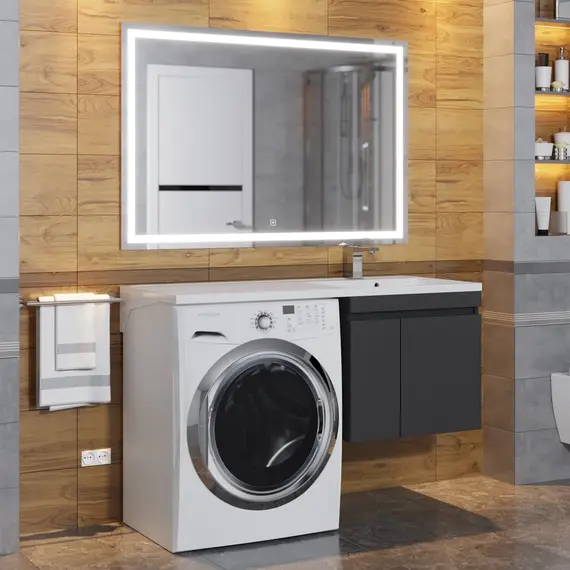 Тумба под стиральную машину подвесная Uperwood Magenta черная, с дверцами/ящик