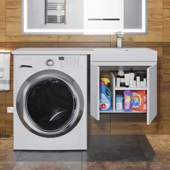 Тумба под стиральную машину подвесная Uperwood Magenta , белая, с дверцами/ящик