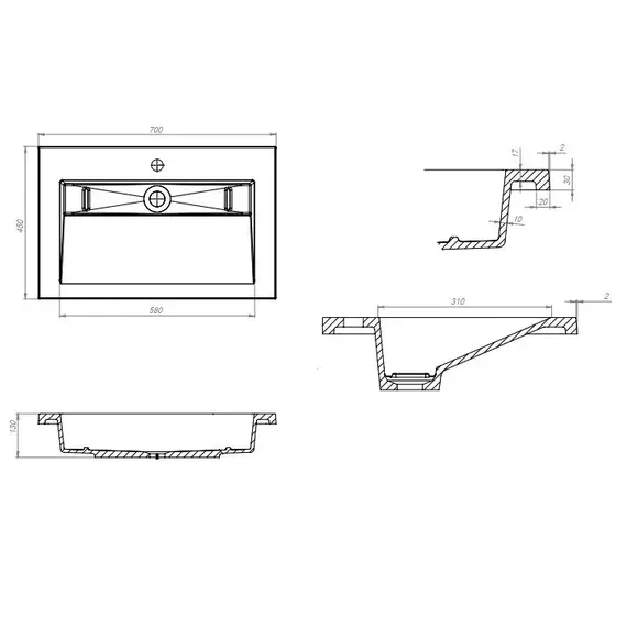 Раковина полувстраиваемая Uperwood Next Premium  белая