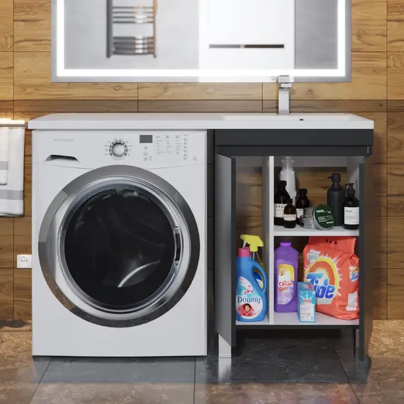 Тумба под стиральную машину напольная Uperwood Magenta  черная, с дверцами