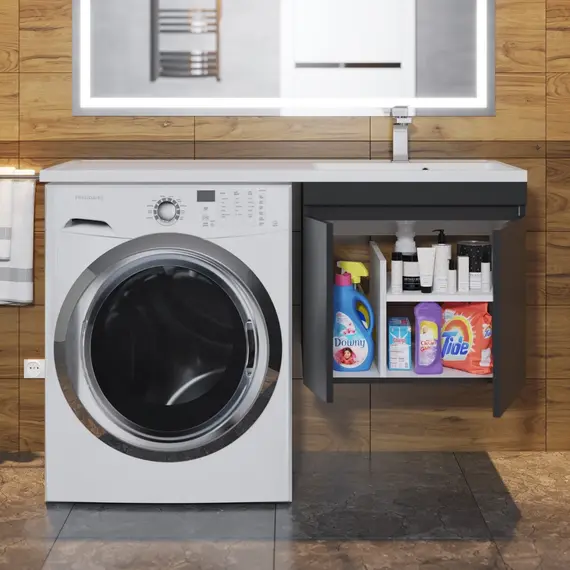 Тумба под стиральную машину подвесная Uperwood Magenta черная, с дверцами/ящик