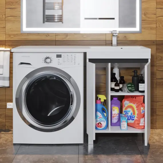 Тумба под стиральную машину напольная Uperwood Magenta  белая/графит, с дверцами
