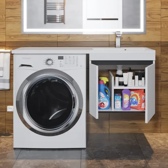 Тумба под стиральную машину подвесная Uperwood Magenta  белая/графит, с дверцами/ящик