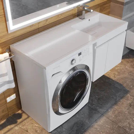 Тумба под стиральную машину подвесная Uperwood Magenta , белая, с дверцами/ящик