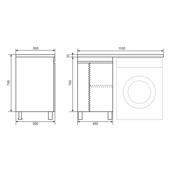Тумба под стиральную машину напольная Uperwood Magenta  черная, с дверцами