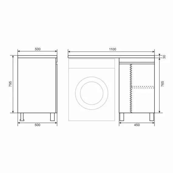 Тумба под стиральную машину напольная Uperwood Magenta  белая/графит, с дверцами