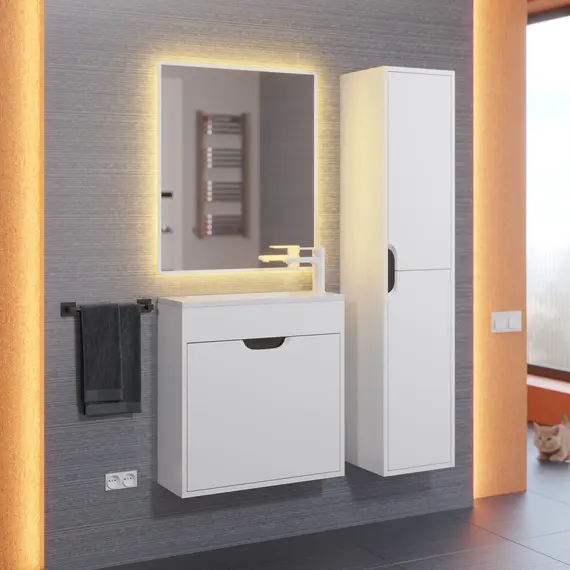 Шкаф-пенал подвесной Uperwood Modul 33х150 см, белый/графит