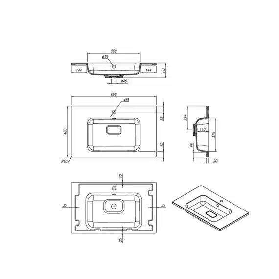 Раковина для ванной Uperwood Lagoon 80х48х14,2 см, белая глянцевая
