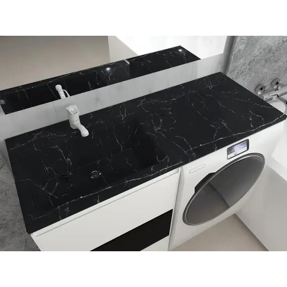 Раковина над стиральной машиной Uperwood Марсал 120х48,6х15 см, черный мрамор, левая, крыло справа