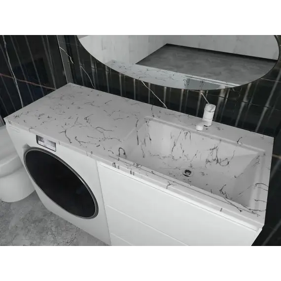 Раковина над стиральной машиной Uperwood Марсал 120х48,6х15 см, белый мрамор, левая, крыло справа