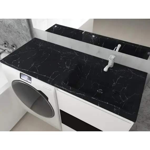 Раковина над стиральной машиной Uperwood Марсал 120х48,6х15 см, черный мрамор, левая, крыло справа