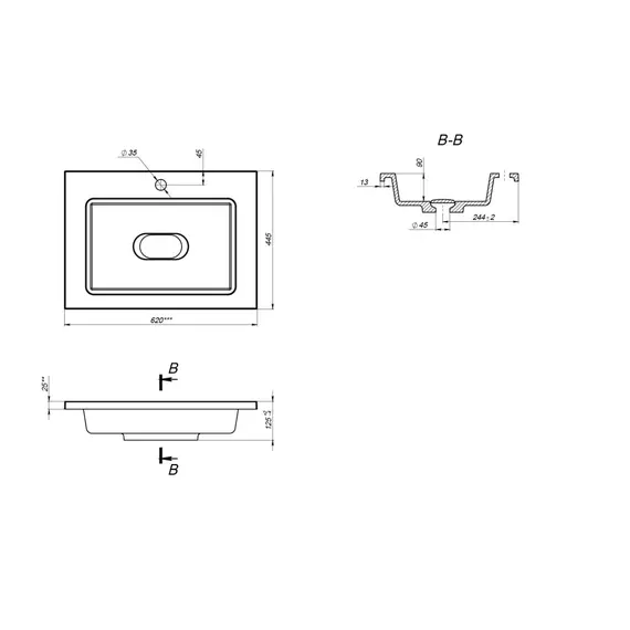 Раковина для ванной Uperwood Modul 65 см, черная глянцевая